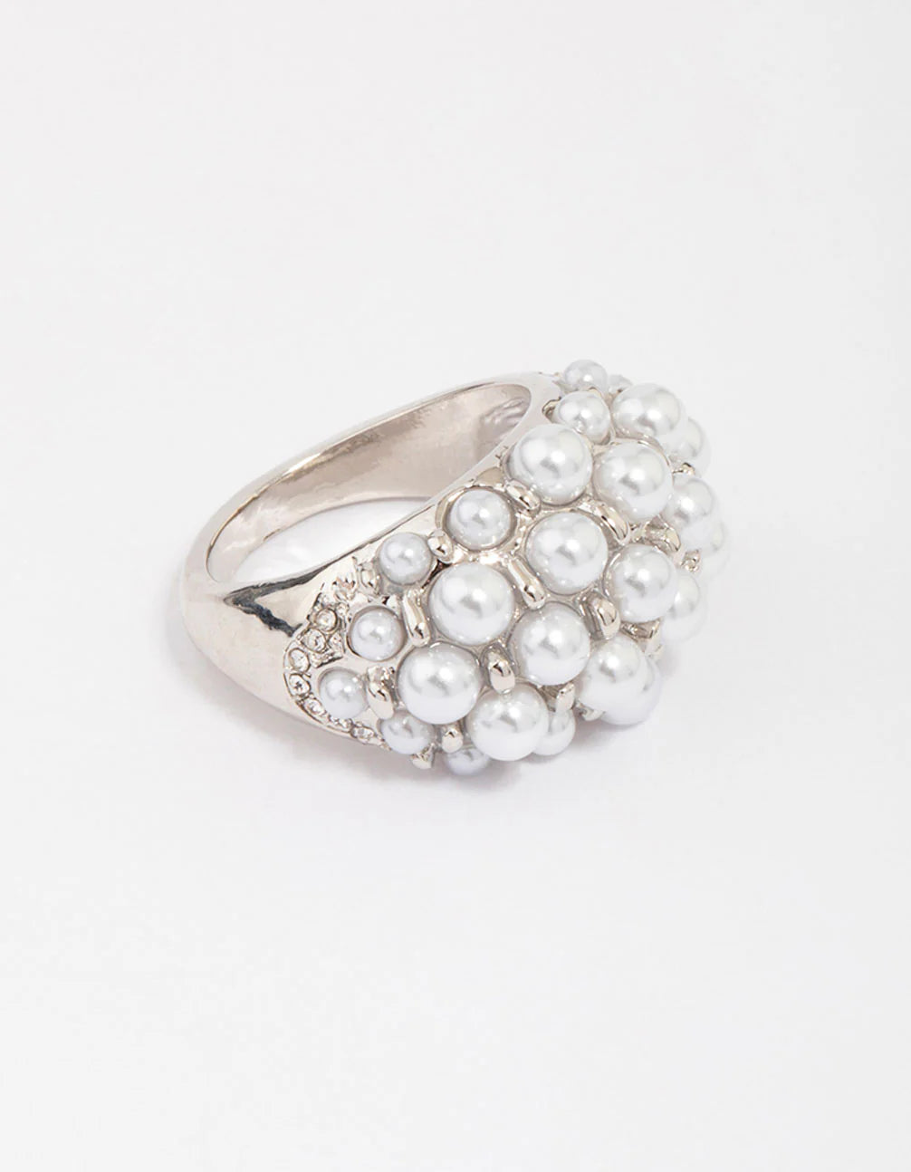 Rhodium Domed Pearl Cocktail Ring