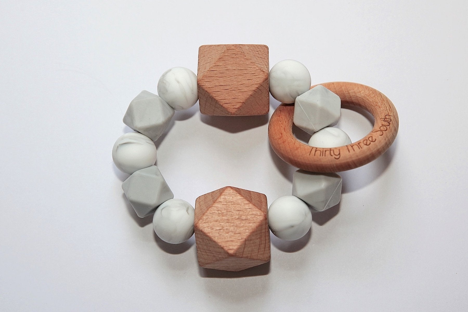Thirty Three South Wooden Teethers Fez Grey Marble