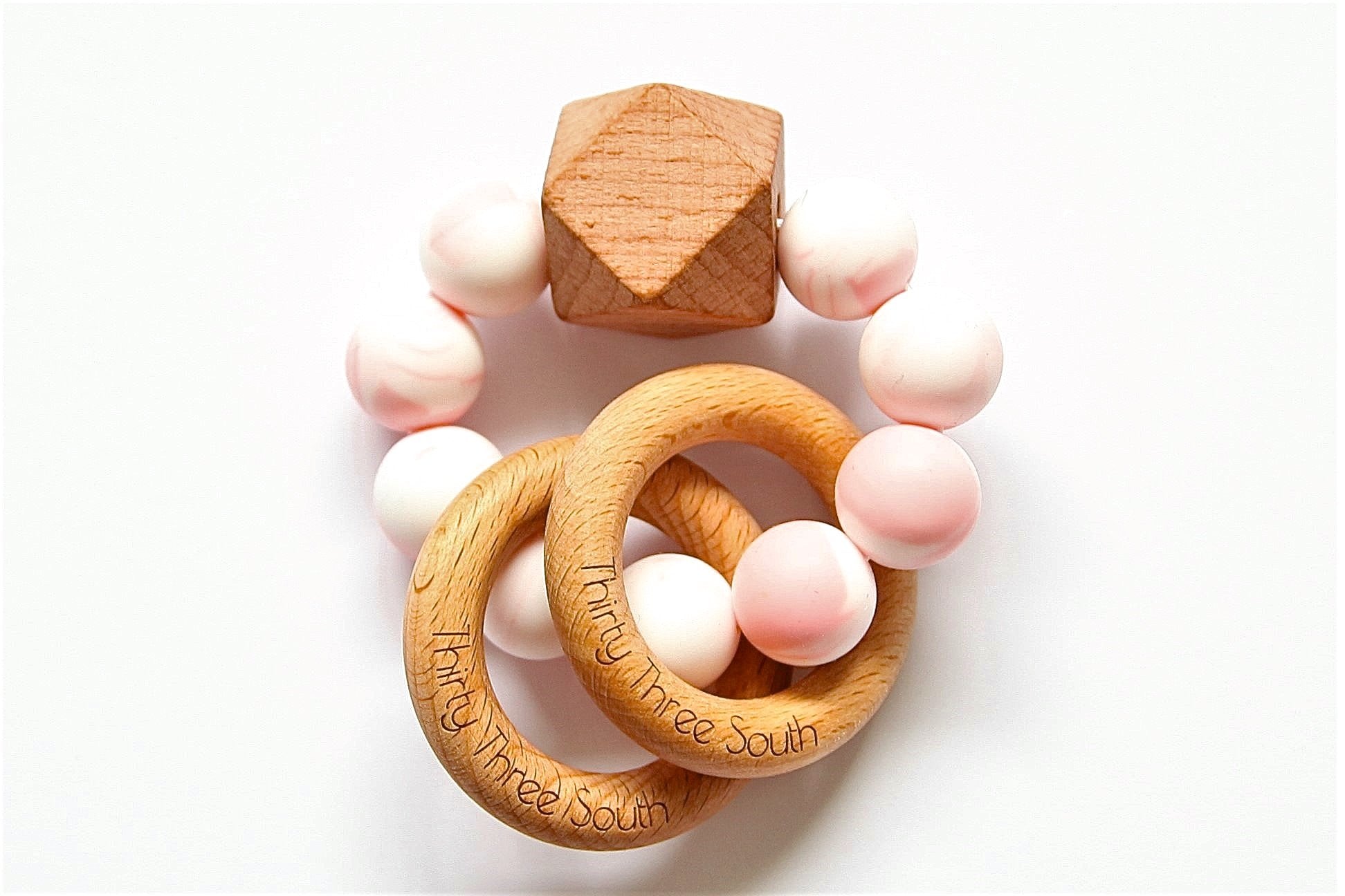 Thirty Three South Wooden Teethers Barcelona Pink Marble