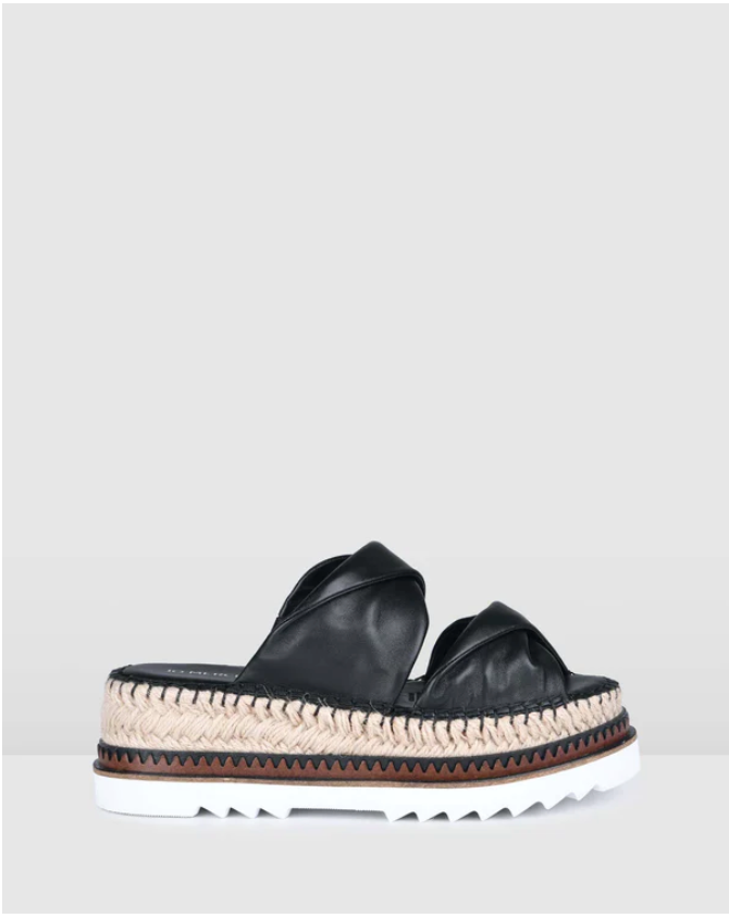 ELENA ESPADRILLE SLIDES BLACK LEATHER