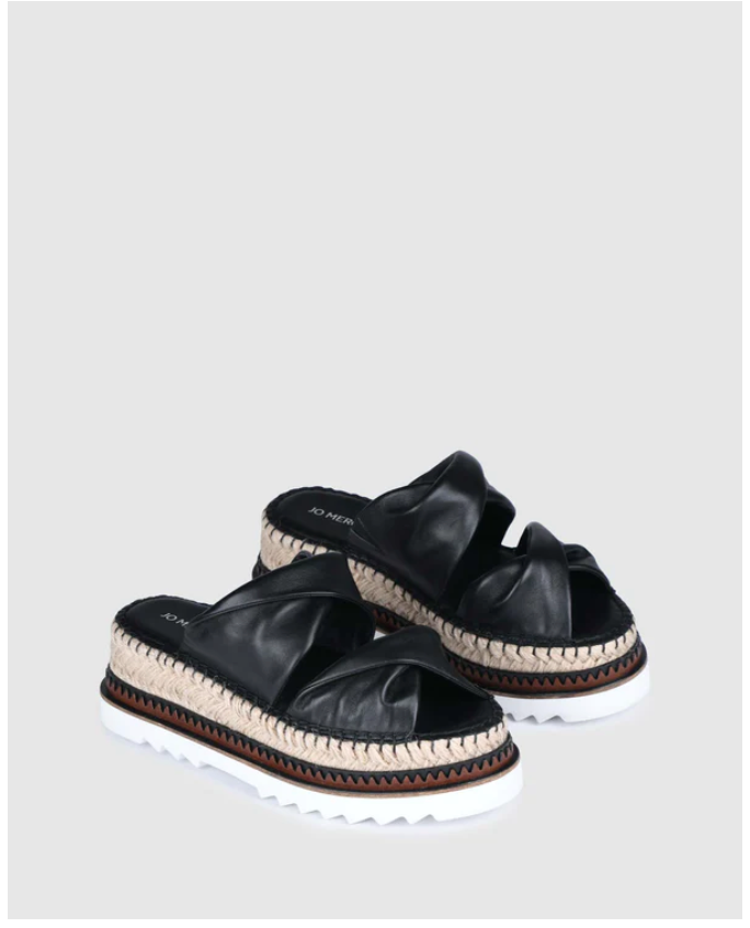 ELENA ESPADRILLE SLIDES BLACK LEATHER