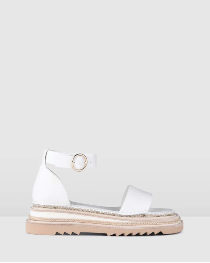 INDIE FLAT ESPADRILLE SANDALS WHITE LEATHER