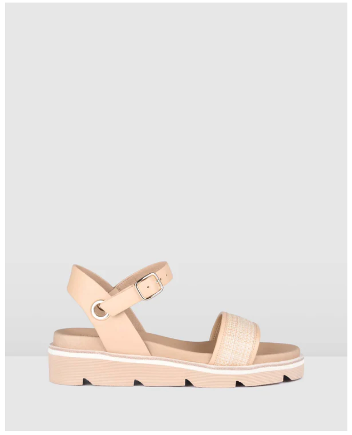 ILLUSION FLAT WEDGE SANDALS NATURAL RAFFIA