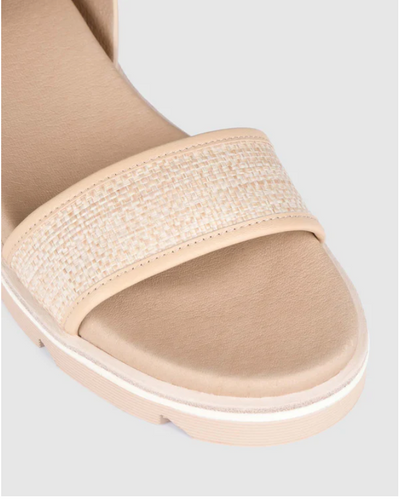 ILLUSION FLAT WEDGE SANDALS NATURAL RAFFIA