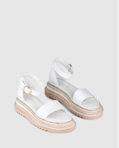 INDIE FLAT ESPADRILLE SANDALS WHITE LEATHER