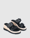 KELSEA MID HEEL WEDGE SANDALS BLACK LEATHER