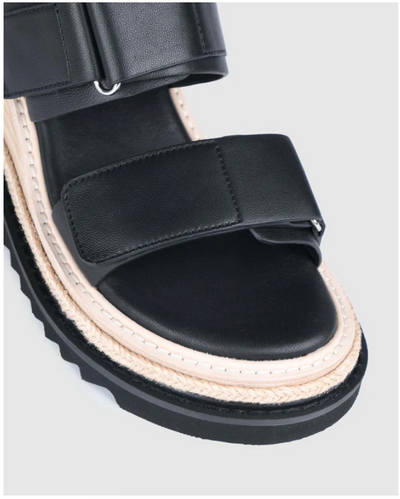 KELSEA MID HEEL WEDGE SANDALS BLACK LEATHER